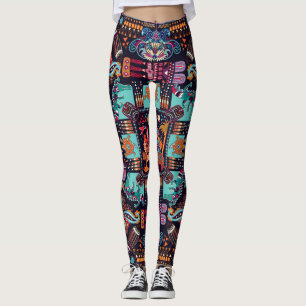 Dekorativa djur: färgstark etnisk design. leggings