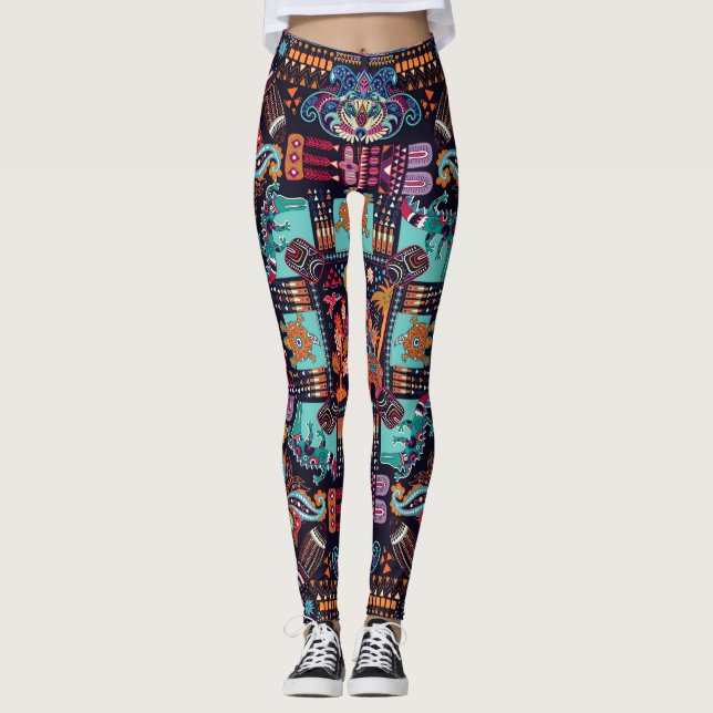 Dekorativa djur: färgstark etnisk design. leggings (Framsida)