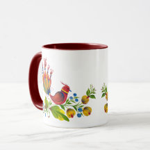 Dekorativa fåglar med blommor och bär Konst Mugg