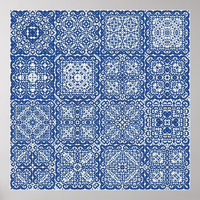 Dekorativa färg keramiska azulejoplattor. Färgad d Poster (Framsidan)