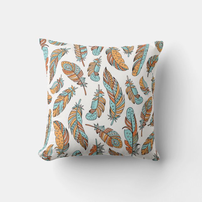 Dekorativa fjädrar: Handritad Vintage Art Kudde (Framsida)