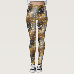 Dekorativa, Glittriga, Glänsande, Svarta, Guld, Le Leggings