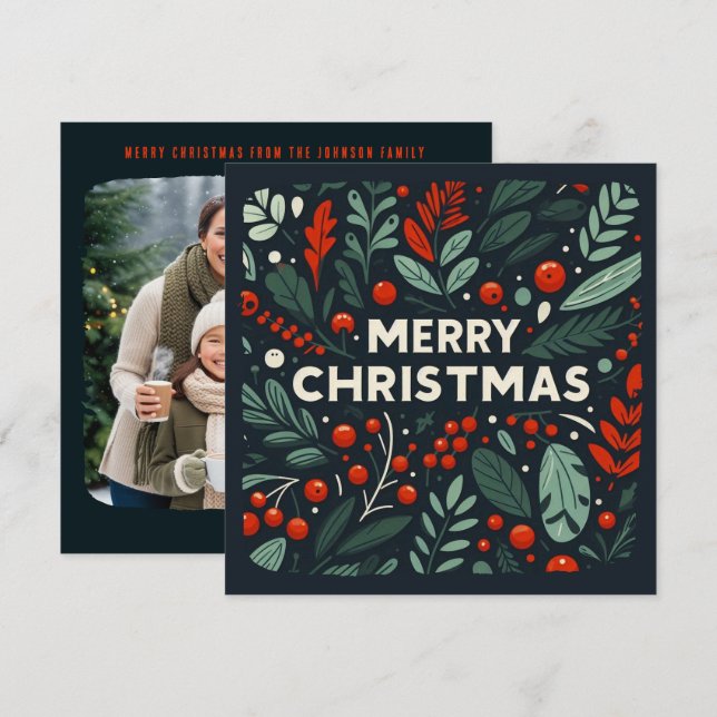 Dekorativa God jul-hullbär Julkort (Fram/baksida)