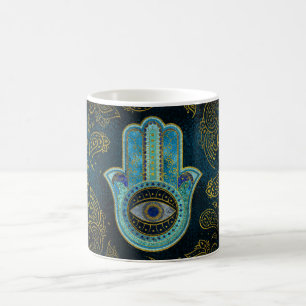 Dekorativa Hamsa räcker med paisley bakgrund Kaffemugg