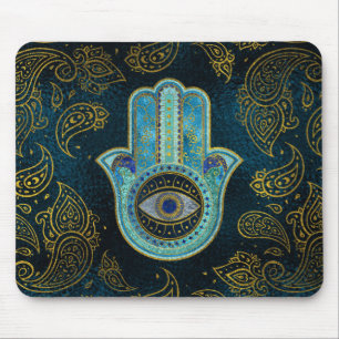 Dekorativa Hamsa räcker med paisley bakgrund Musmatta