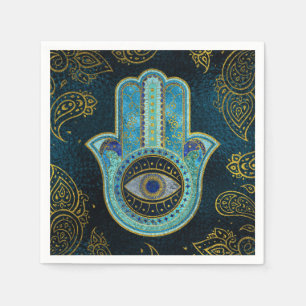 Dekorativa Hamsa räcker med paisley bakgrund Pappersservett