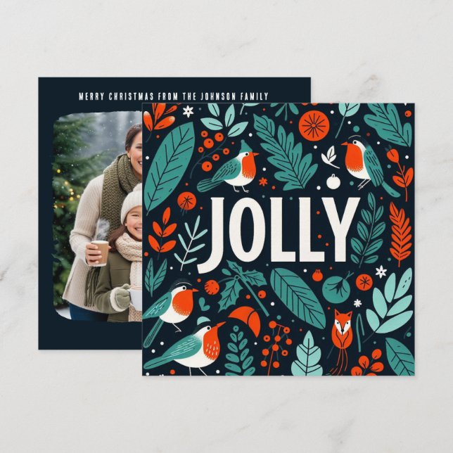 Dekorativa julklubbbär och -robiner julkort (Fram/baksida)