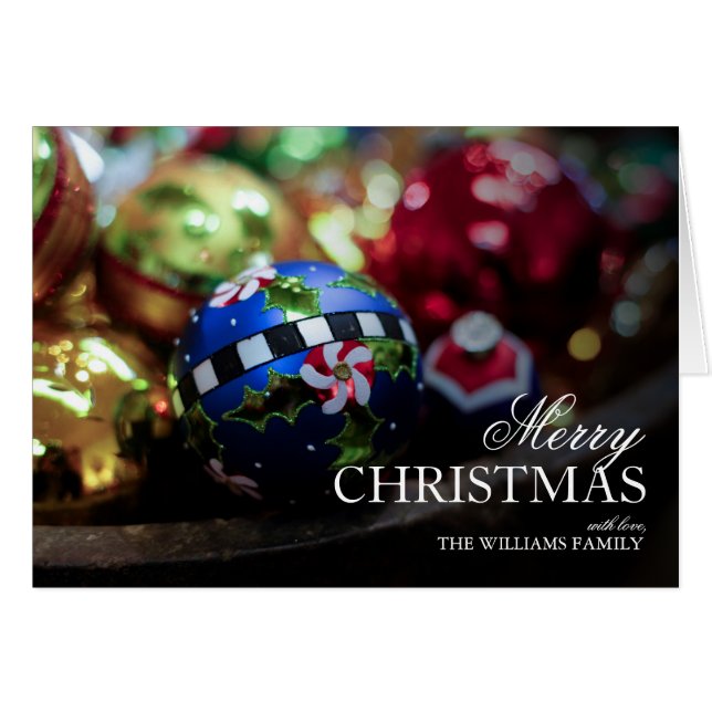 Dekorativa julprydnader hälsningskort (Framsidan Horizontal)