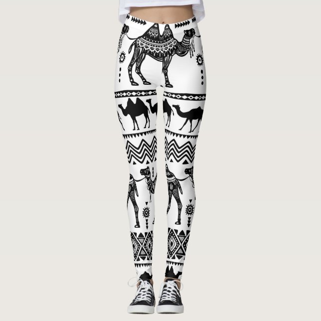 Dekorativa kameler Sömlösa Mönster-design Leggings (Framsida)