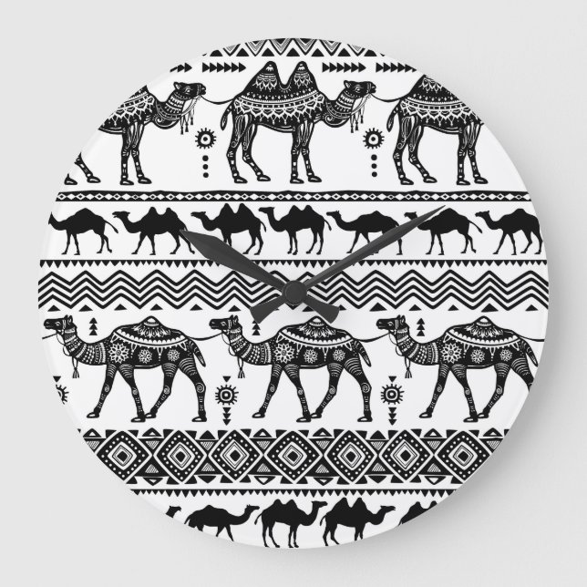 Dekorativa kameler Sömlösa Mönster-design Stor Klocka (Framsida)