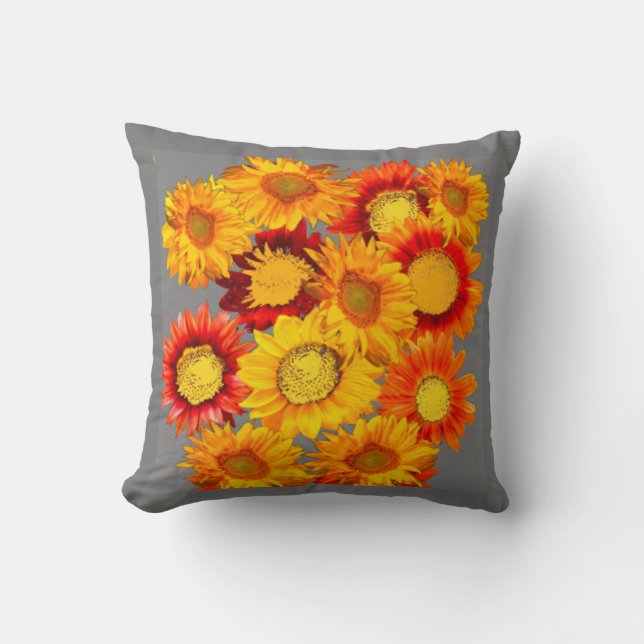 DEKORATIVA KANSAS SUNFLOWERS GRÅTT ART KUDDE (Framsida)