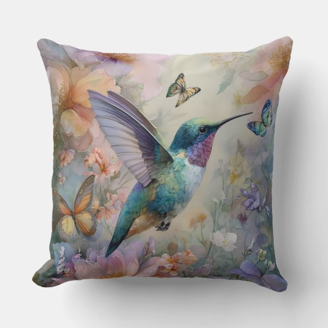 Dekorativa kolibri blommor kastkudde kudde (Framsida)
