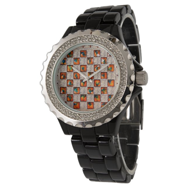 Dekorativa kvinnor-Rhinestone-Black-Enamel-Watch Armbandsur (Vinklad)
