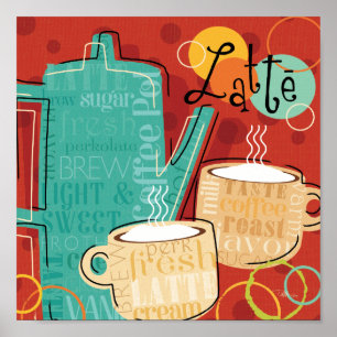 Dekorativa Latte kruka och koppar Poster
