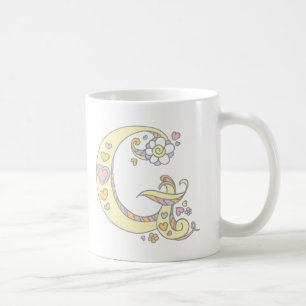 Dekorativa Monogram G-hjärtan och blommor mugg