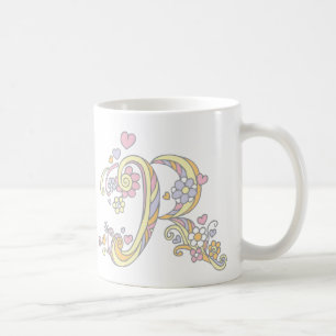 Dekorativa Monogram R-hjärtan och blommor mugg