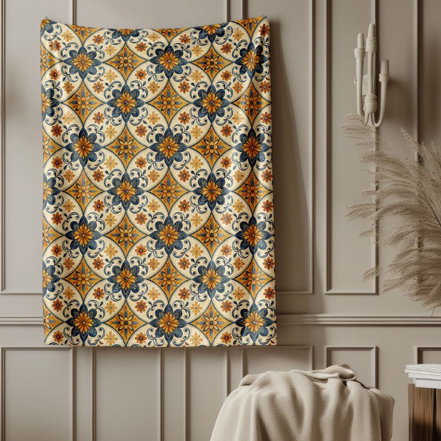 Dekorativa Nautiska plattmotifs i Medelhavet Fleecefilt (Decorative Mediterranean Nautical Tile Motifs Fleece Blanket)