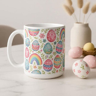 Dekorativa påskägg i regnbågens färger Pastell vår Kaffemugg