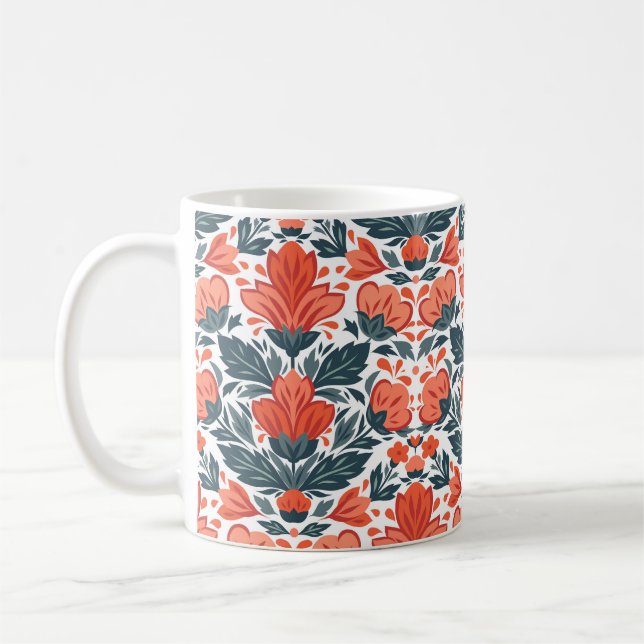 Dekorativa röda blommor kaffemugg (Vänster)