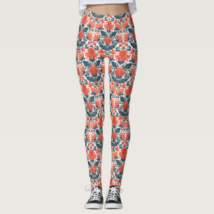 Dekorativa röda blommor leggings