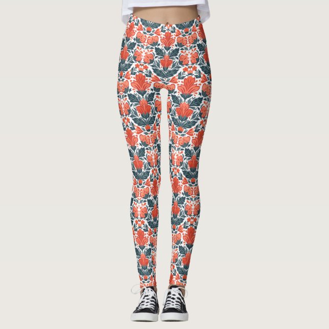 Dekorativa röda blommor leggings (Framsida)