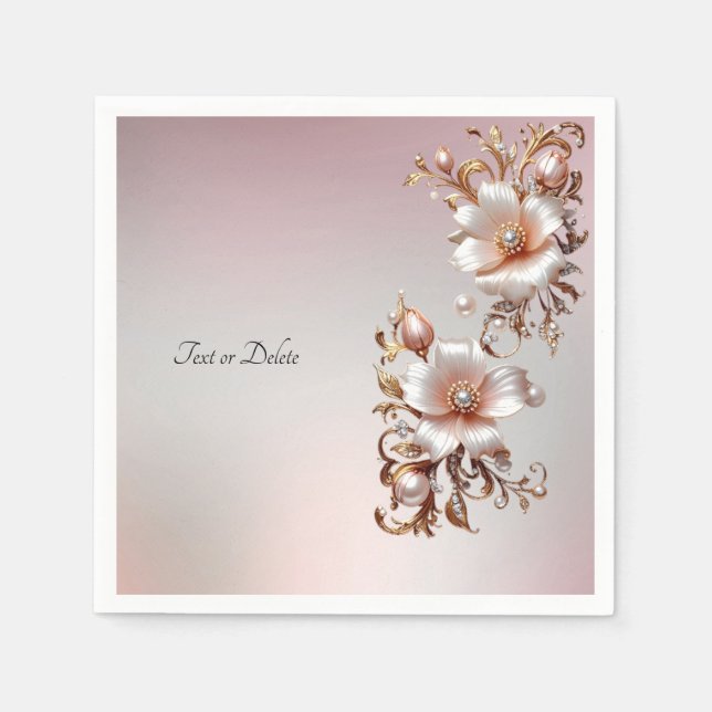 Dekorativa rosa blommor pappersservett (Framsidan)