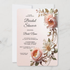 Dekorativa rosa och vita blommor bröllopsdusch inbjudningar