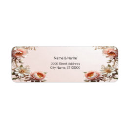 Dekorativa rosa och vita blommor returadress etikett
