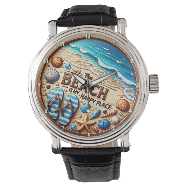Dekorativa strandtemade snäckor och sanddesign armbandsur (Framsida)