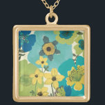 Dekorativa trädgårdblommor guldpläterat halsband<br><div class="desc">©Pela studio/vild Apple.  En avbilda av blått- och gultdaisy. Avbilda fylls med blommor.</div>