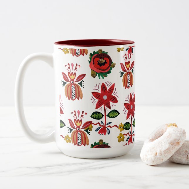 Dekorativa ukrainska blommor Två-Tonad mugg (Med munk)