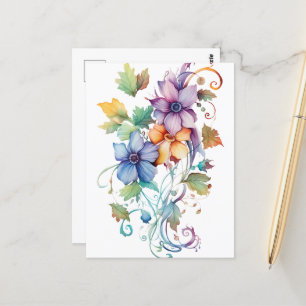 Dekorativa vattenfärgsblommor vykort