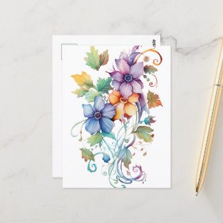 Dekorativa vattenfärgsblommor vykort