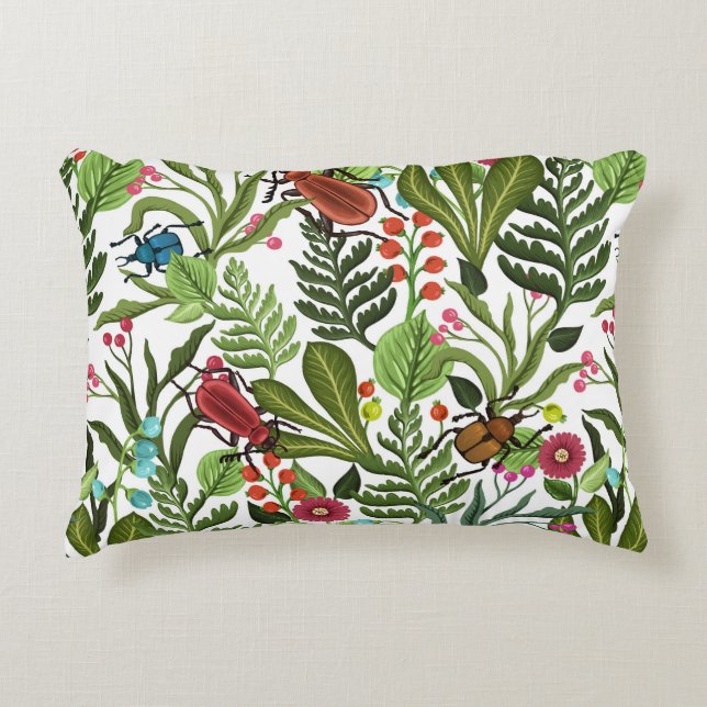 Dekorativa växter och Insekter: Sömlös design. Prydnadskudde (Framsidan)