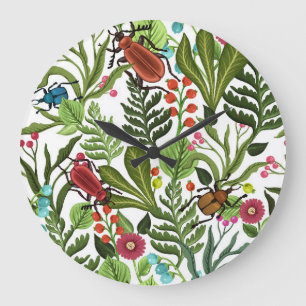 Dekorativa växter och Insekter: Sömlös design. Stor Klocka