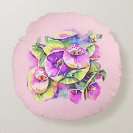 Dekorative rosa Blumen Rund Kudde