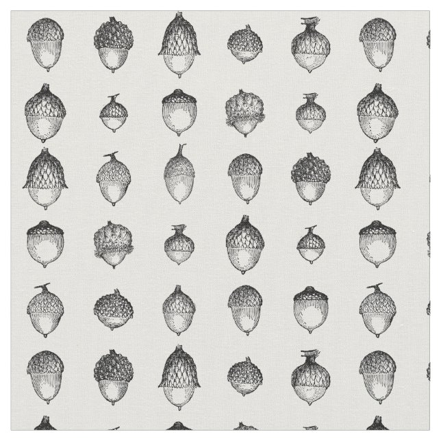 Dekorativt antika Acorative Black & White Acorn Tyg (Närbild)