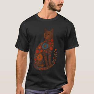 Dekorativt Blommigt Katt Konsttryck T Shirt