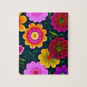 Dekorativt Blommönster Färgblommor Pussel