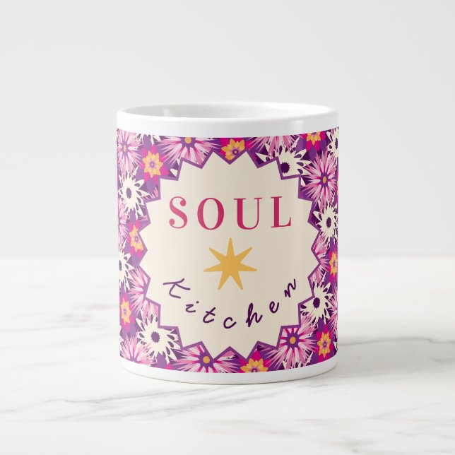 Dekorativt blommönster Rosa Lila Astra Modern Jumbo Mugg (Framsidan)
