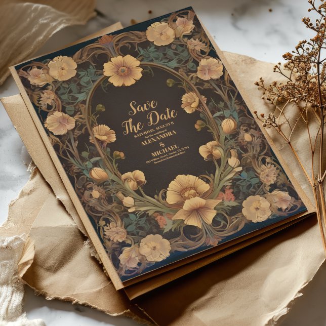 Dekorativt blomsterkonst Art Nouveau bröllop Spara Datumet (Skapare uppladdad)