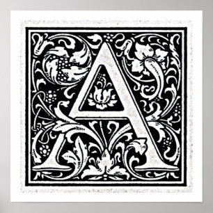 Dekorativt Brev ’A’ Woodcut Woodblock Inital Poster