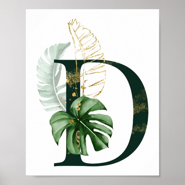 Dekorativt Brev D med tropiska löv Poster (Framsidan)
