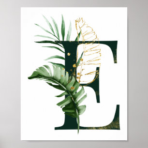 Dekorativt Brev E med tropiska löv Poster