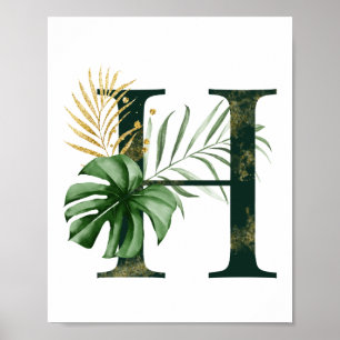 Dekorativt Brev H med tropiska löv Poster