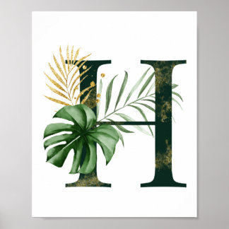 Dekorativt Brev H med tropiska löv Poster