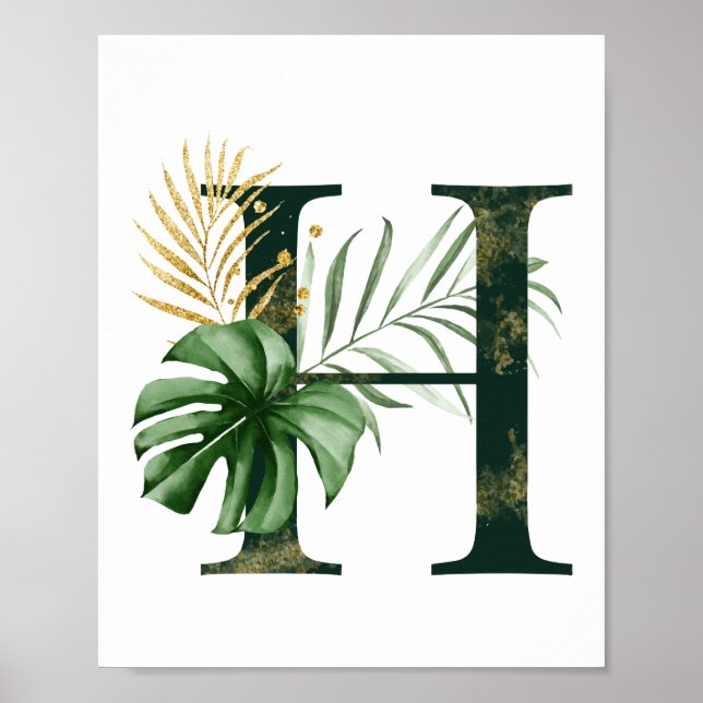 Dekorativt Brev H med tropiska löv Poster (Framsidan)