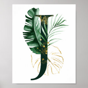 Dekorativt Brev I med tropiska löv Poster