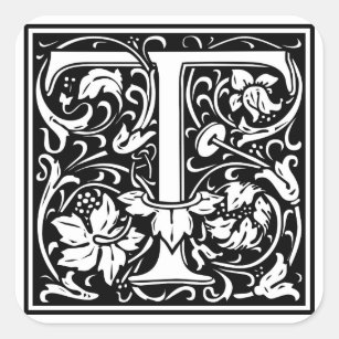 Dekorativt brev initial "T", Fyrkantigt Klistermärke
