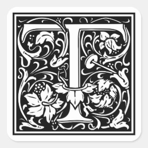 Dekorativt brev initial "T", Fyrkantigt Klistermärke
